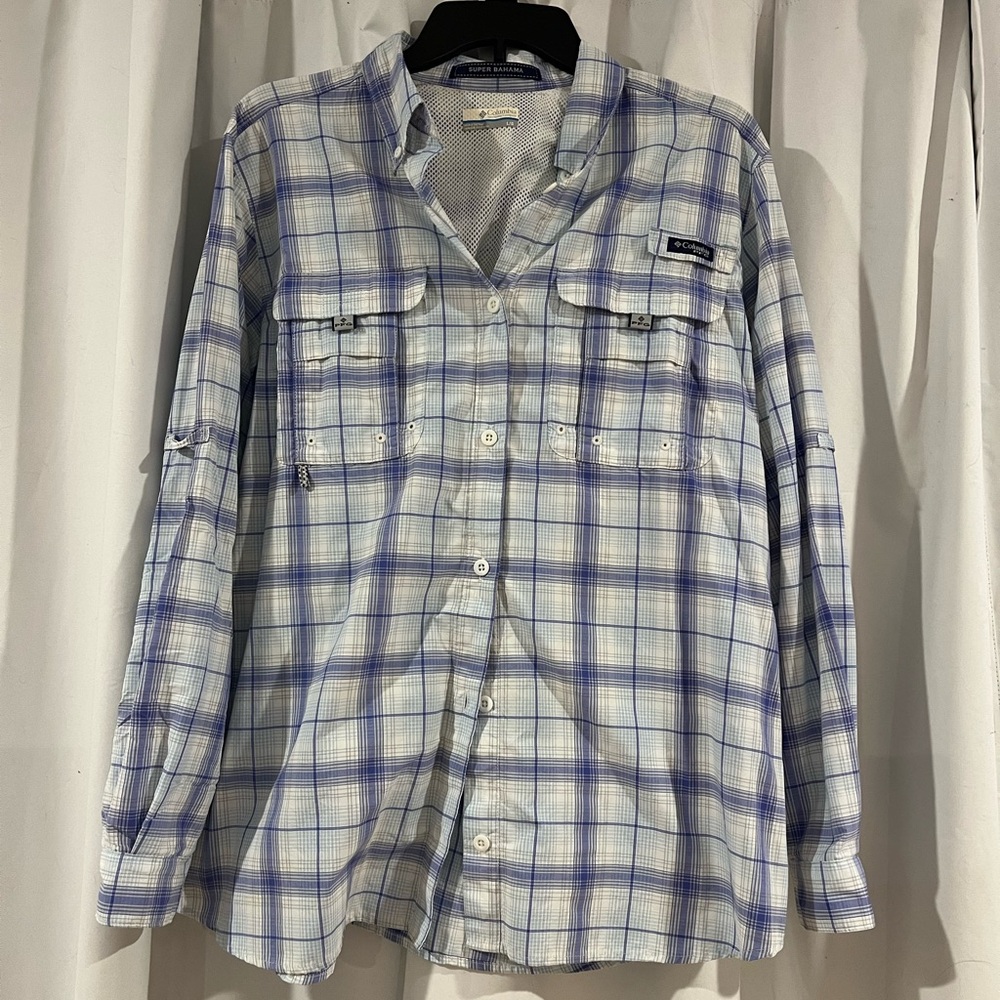 Columbia Purple and White Checkered Shirt